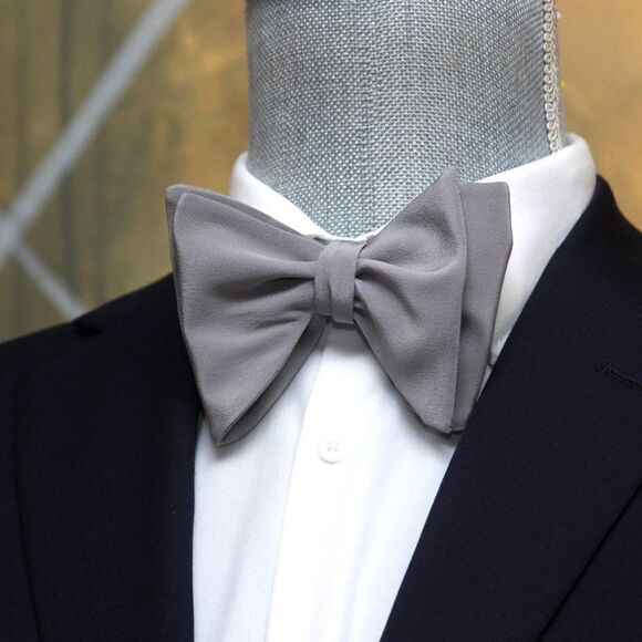 Men's Self-tied Bow Tie 100%Silk Big Butterfly Solid Grey S680 - Picture 3 of 10